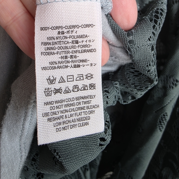 Free People Boho Lace Bell Sleeve Mini Dress - Moss Green - Size 2 - Picture 9 of 9